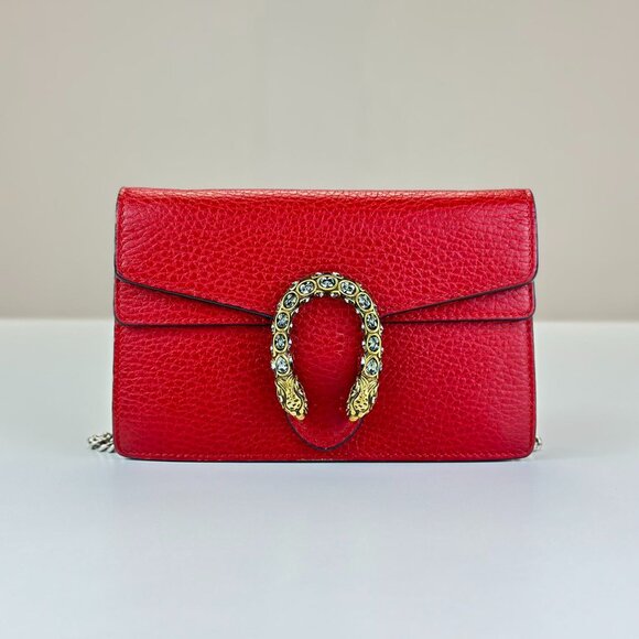 Gucci Red Leather Super Mini Dionysus Shoulder Bag Crossbody - Picture 1 of 6